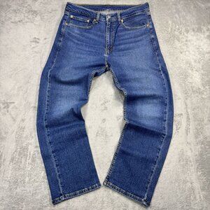 Levis 505 Stretch Regular Fit Jeans Whiskering Straight Leg Denim Medium Wash